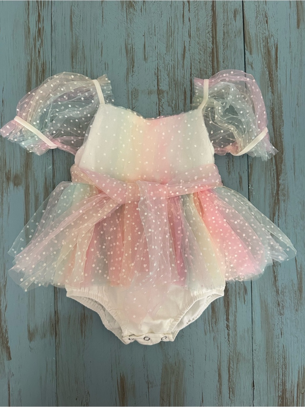Pastel Rainbow Polka Dot Tulle Baby Dress Romper